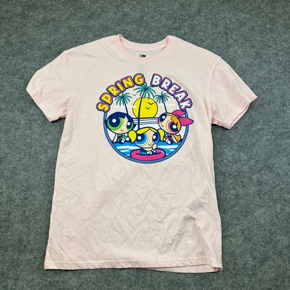 Cartoon Network Powerpuff Girls T Shirt Womens Medium Pink Spring Break Y2K